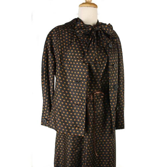 Vintage 60s Charles Cooper Couture Dress w Jacket Black Brown Silk Sm - Hey Viv - Picture 5 of 8